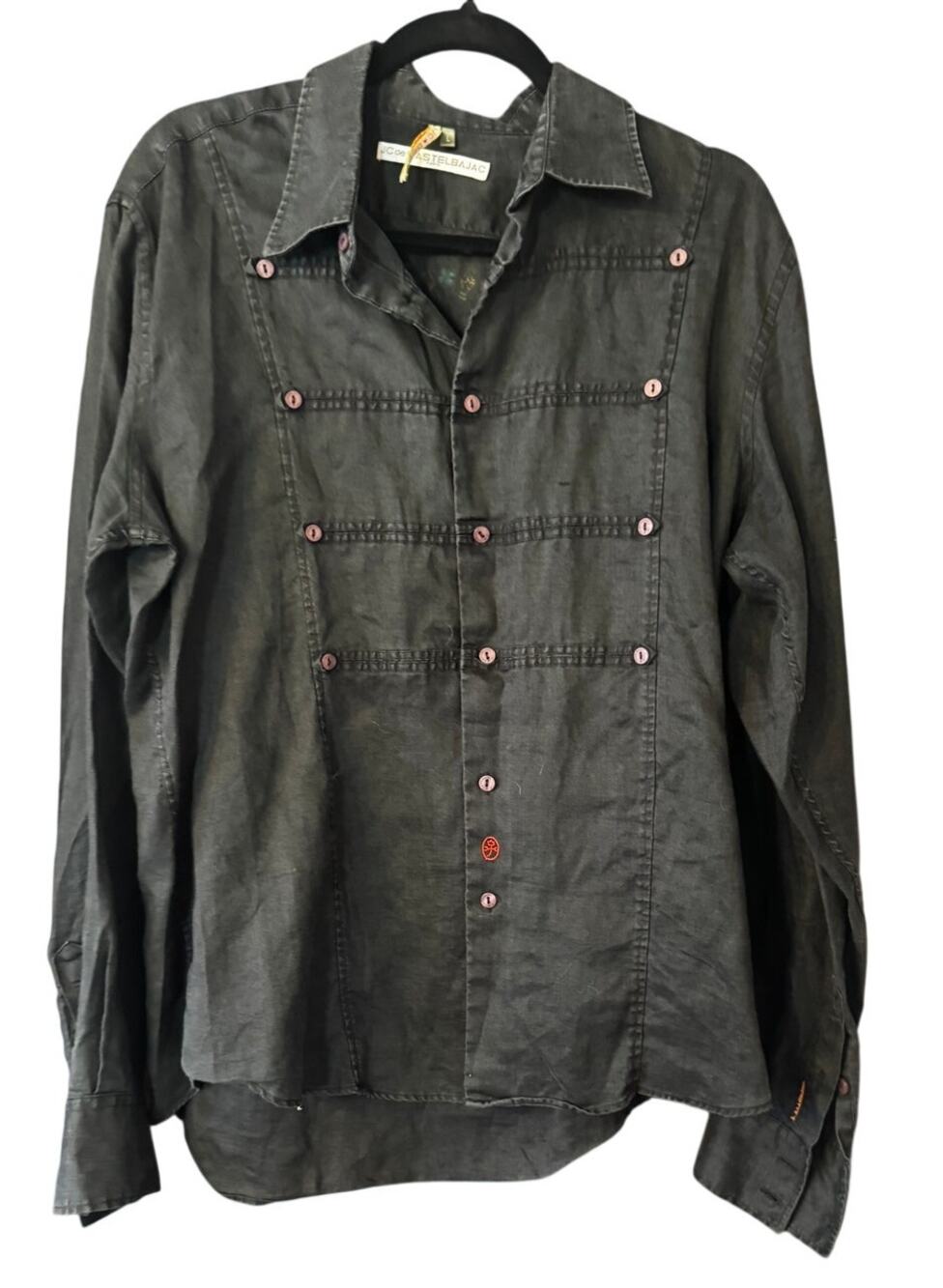 Vintage JC de Castelbajac Paris Graphic Ramie Button-Up Shirt Rare Archive Large